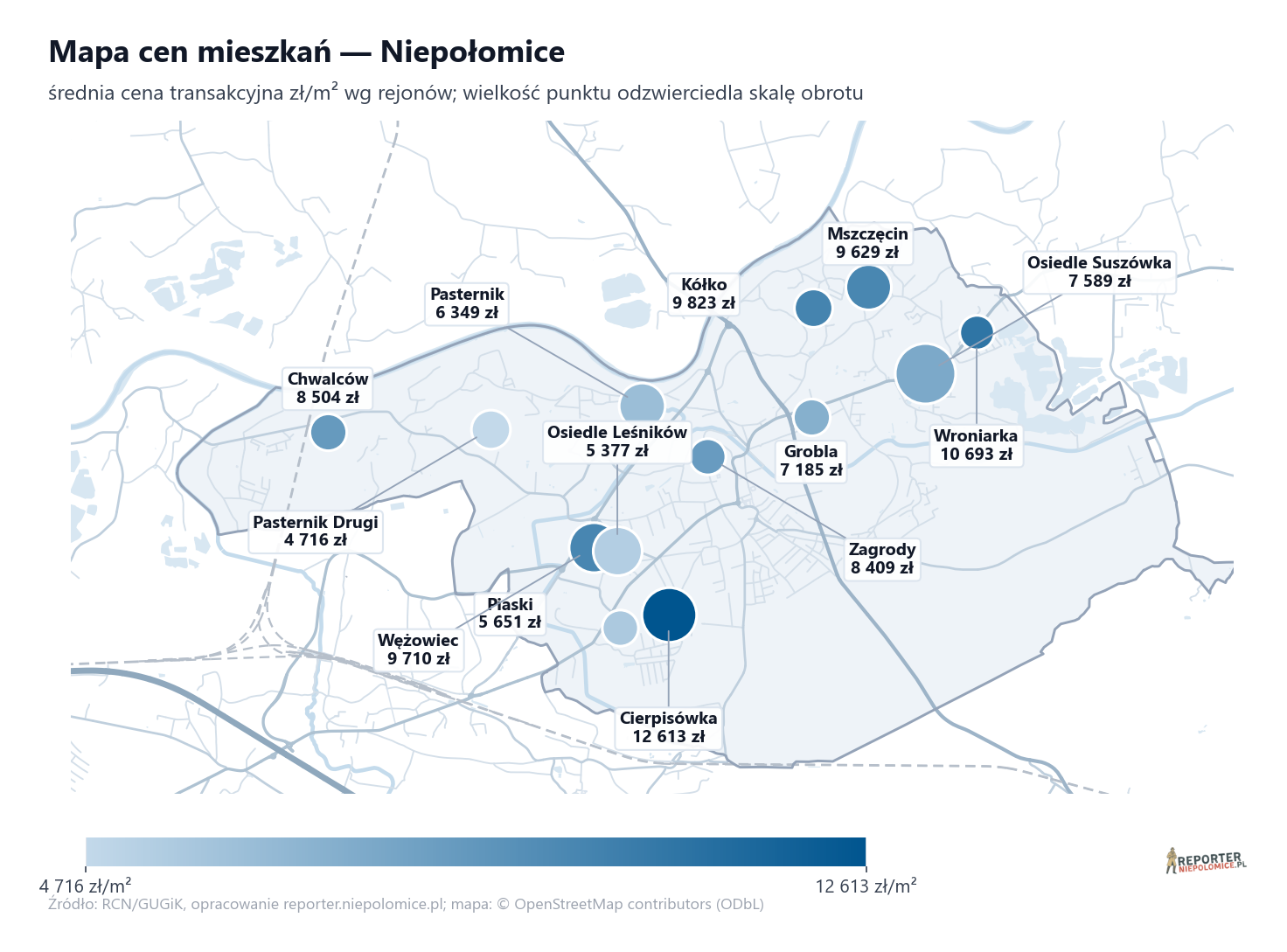 Mapa cen mieszkań - Niepołomice