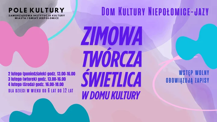 Grafika promocyjna wydarzenia Zimowa Twórcza Świetlica — kreatywne ferie dla dzieci