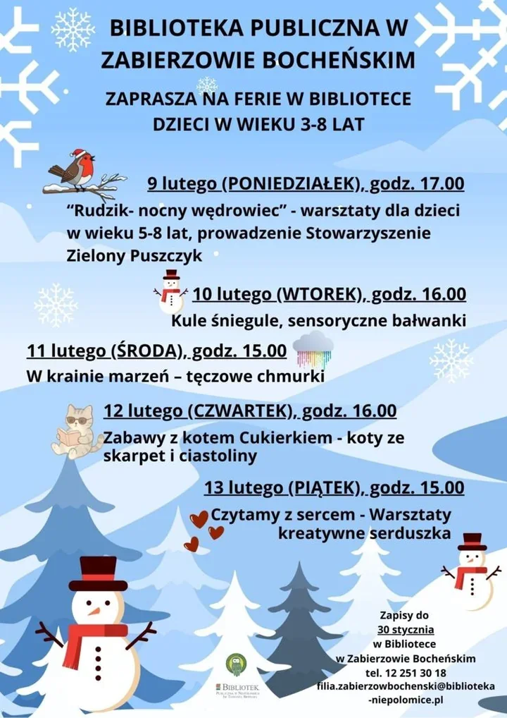 Ferie z Biblioteką w Zabierzowie Bocheńskim - zimowe warsztaty dla najmłodszych