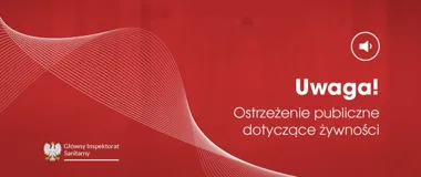 Graficzne ostrzeżenie Głównego Inspektoratu Sanitarnego na czerwonym tle z białą falą linii i ikoną głośnika.